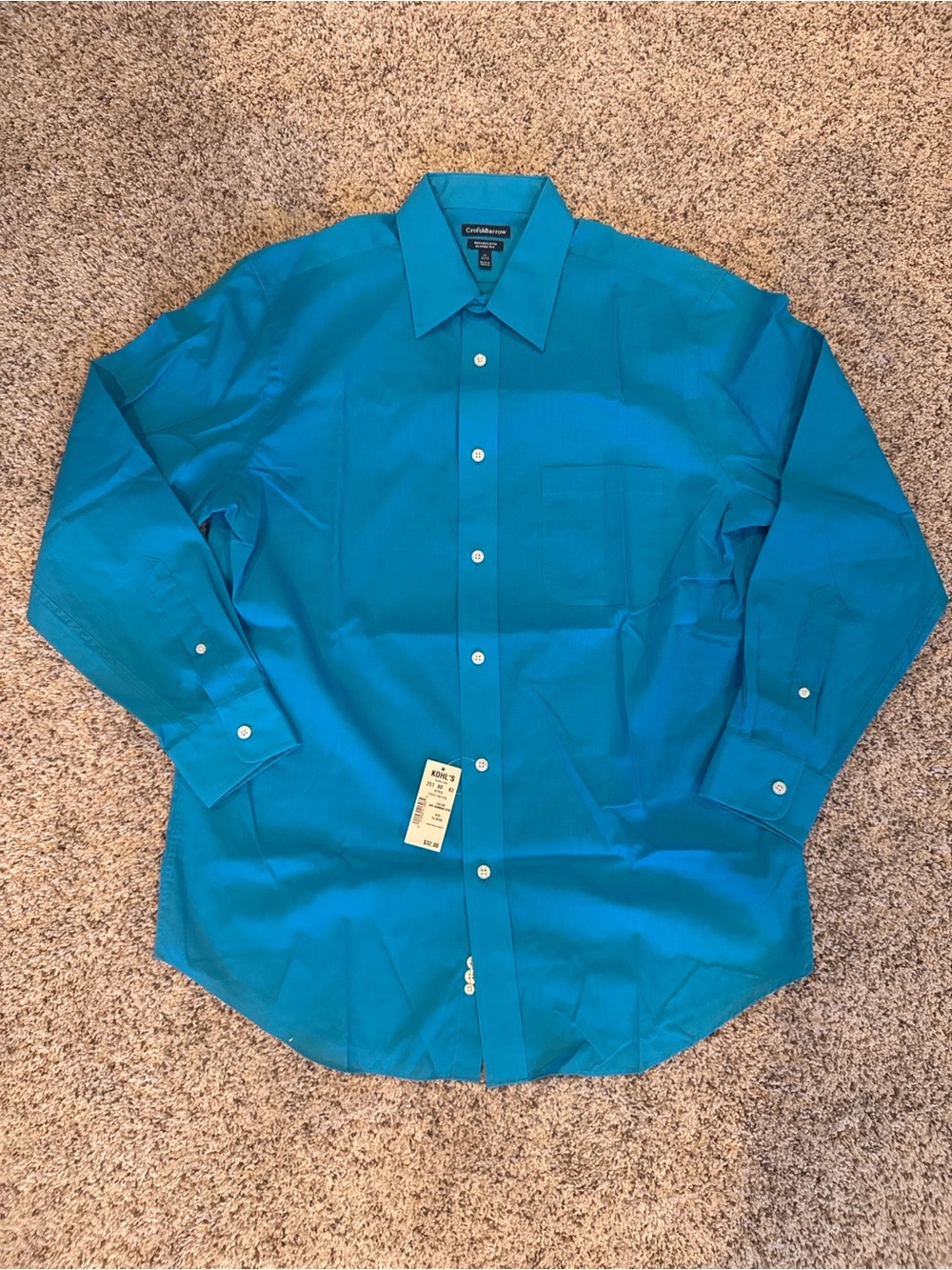 croft & barrow Teal Blue Men's Dress Shirt - Point Collar